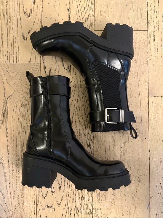 Zara Shoes - Zara Platform Lug Chelsea Boots with Buckle Strap Size 39